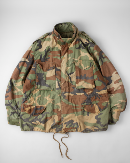 1980s US Army M-65 Woodland Camo Field Jacket (XL)