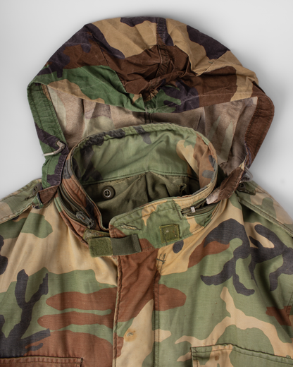 1980s US Army M-65 Woodland Camo Field Jacket (XL)