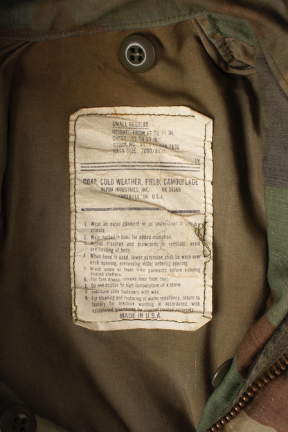 1990s Alpha Industries M-65 Woodland Camo Field Jacket (S)