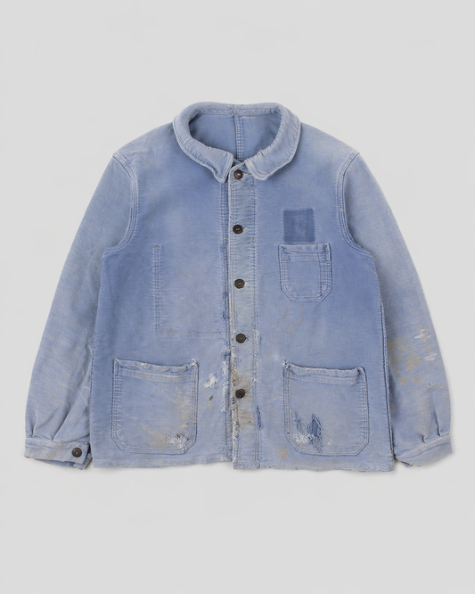 french blue moleskin work jacket faded bleu de travail patiné français 