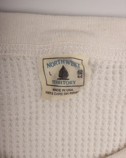 1980s Cream Thermal waffle knit tee (L)