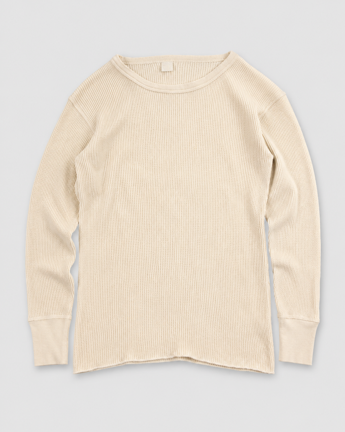 1980s cream Thermal waffle knit tee (S)