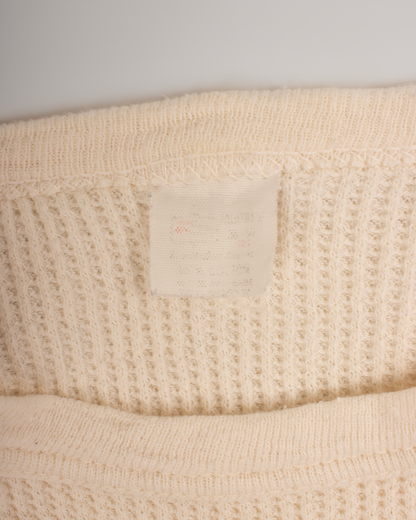 1980s cream Thermal waffle knit tee (S)