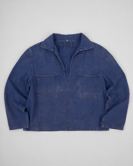 french blue vareuse fisherman marin sailor sailing blouse smoke smock jacket overshirt 1960s