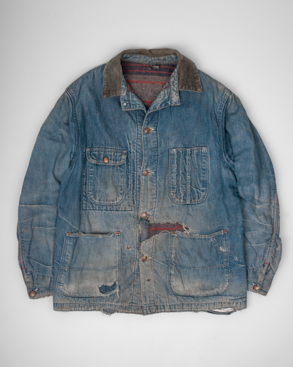 chore jacket railroad selvedge blanket liner hickory 1940s denim 50s 1950s corduroy selvedge true vintage