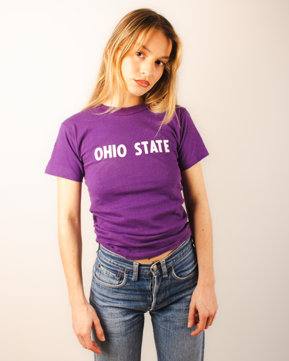 single stitch I Love NY I love new york college tee harvard university highschool printed t-shirt 1970s 70s baby tee crop t-shirt vintage cropped tee 