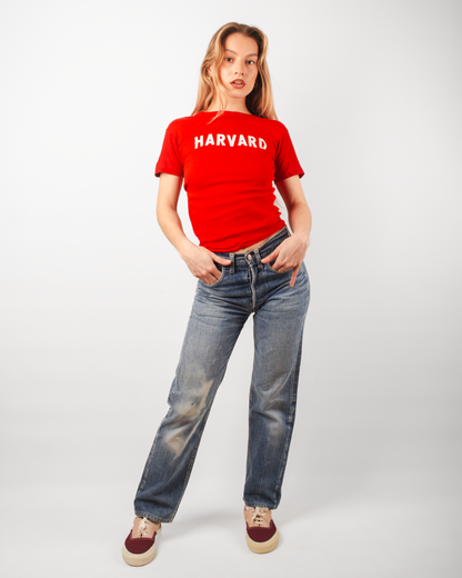 single stitch I Love NY I love new york college tee harvard university highschool printed t-shirt 1970s 70s baby tee crop t-shirt vintage cropped tee 