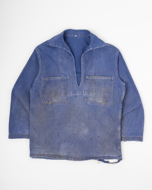 fisherman vareuse sailor sailing smock jacket french 1960s bleu de travail french workwear work jacket moleskine