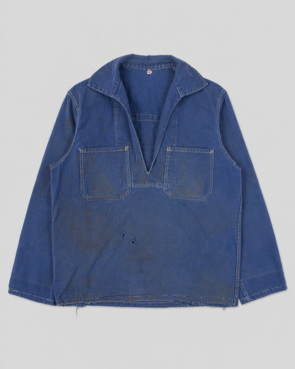 french blue vareuse fisherman marin sailor sailing blouse smoke smock jacket overshirt 1960s