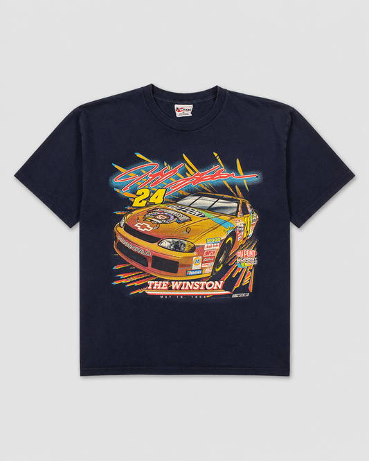 Black t-shirt with a race car graphic and 'The Winston' text on a light gray background Authentic vintage NASCAR T-shirt stock car racing.  classic racing graphics and vintage 
1998 fade made in USA