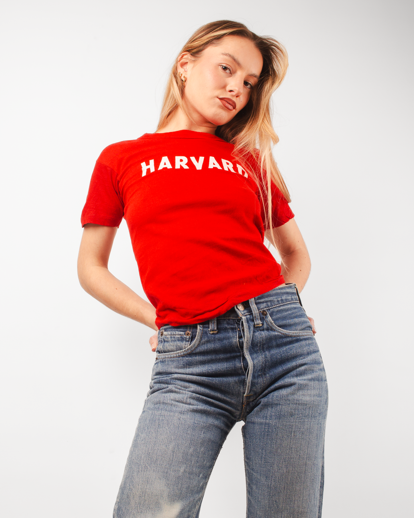 single stitch I Love NY I love new york college tee harvard university highschool printed t-shirt 1970s 70s baby tee crop t-shirt vintage cropped tee 